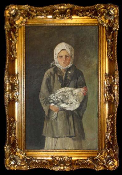 framed  Ion Andreescu Girl holding a chicken, ta009-2